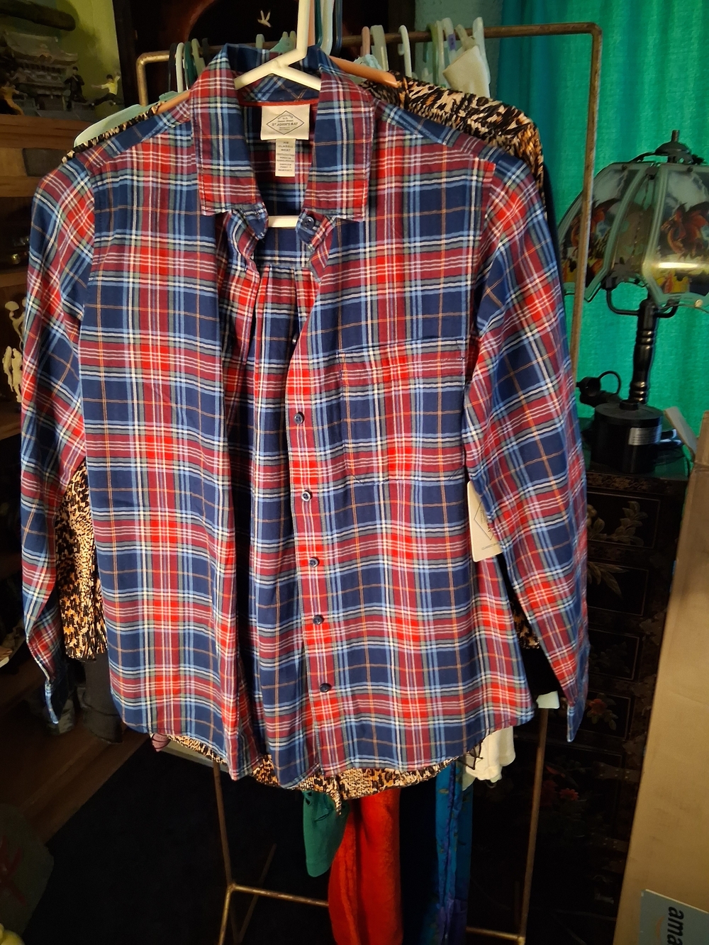 St. John's Bay Red & Blue Plaid Button-Down Shirt